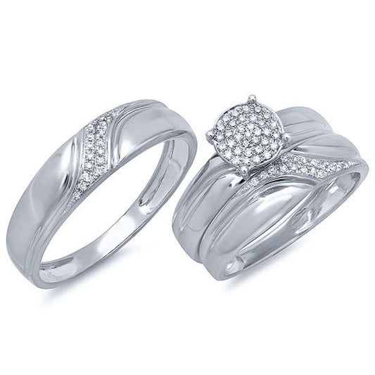 14k White Gold Diamond Trio Set Pave - 0.24ct