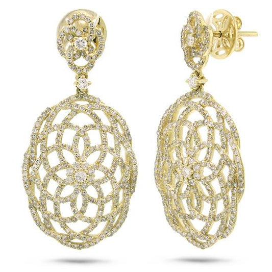 14k Yellow Gold Diamond Lace Earring - 2.18ct