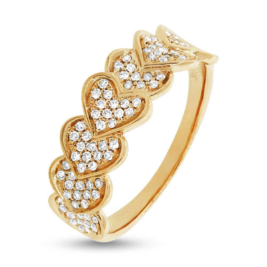 14k Yellow Gold Diamond Pave Heart Lady's Ring - 0.30ct