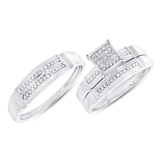 14k White Gold Diamond Trio Set Pave - 0.22ct