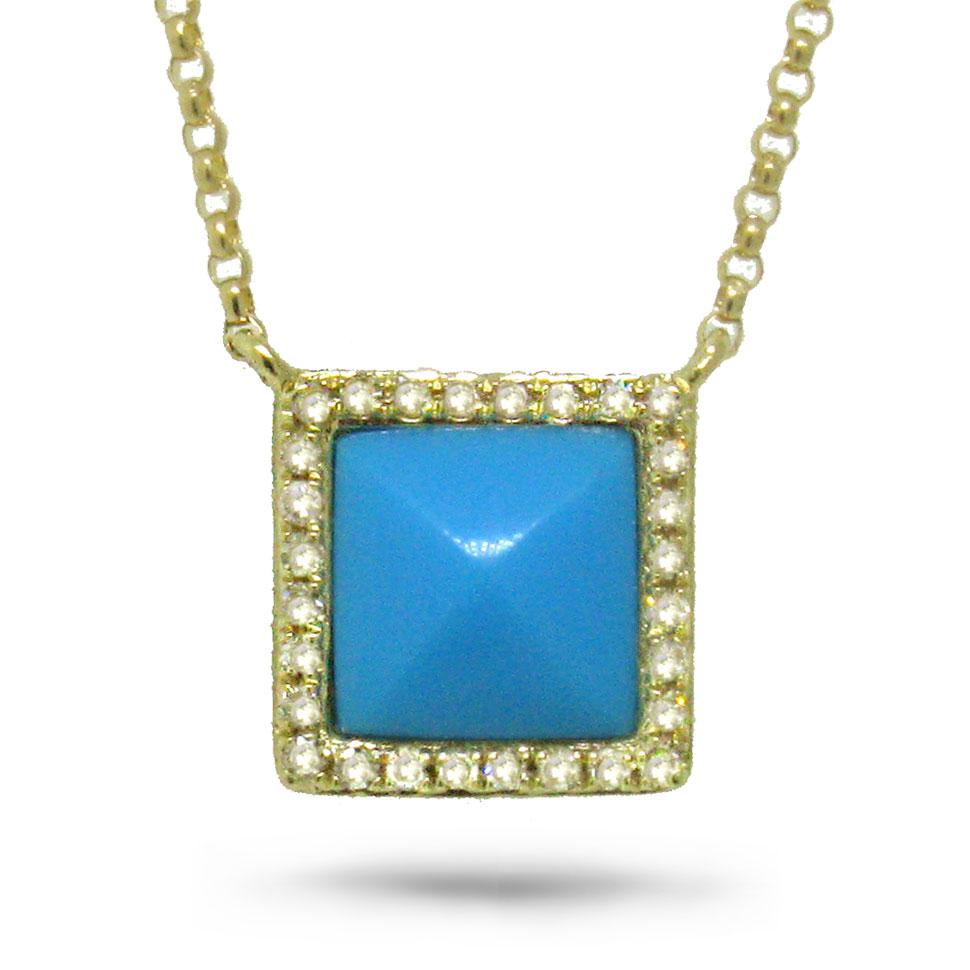 Diamond & 0.73ct Composite Turquoise 14k Yellow Gold Necklace