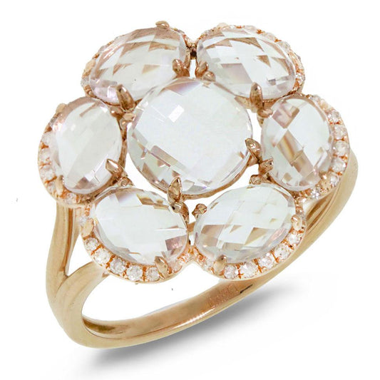 Diamond & 3.76ct White Topaz 14k Rose Gold Ring - 0.14ct