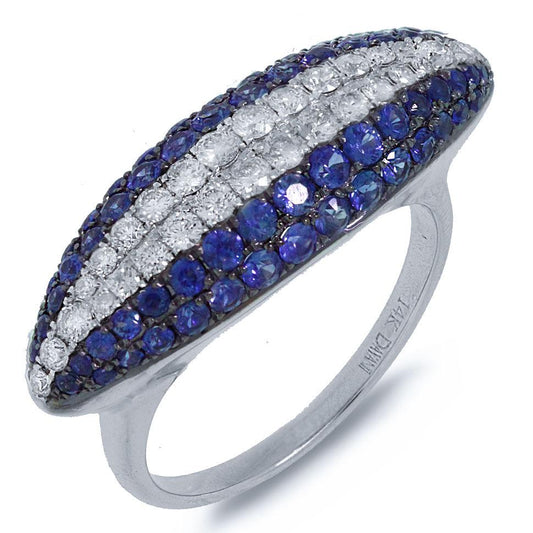 Diamond & 1.33ct Blue Sapphire 14k White Gold Ring - 0.57ct