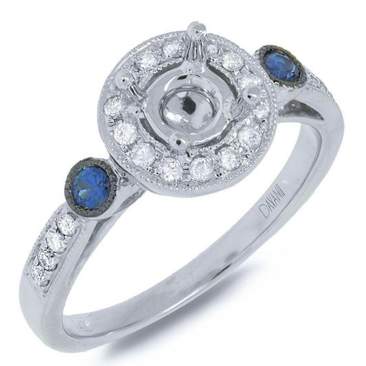 Diamond & 0.15ct Blue Sapphire 14k White Gold Semi-mount Ring - 0.28ct