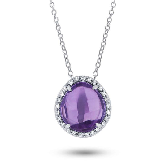 Diamond & 2.10ct Amethyst 14k White Gold Pendant - 0.07ct