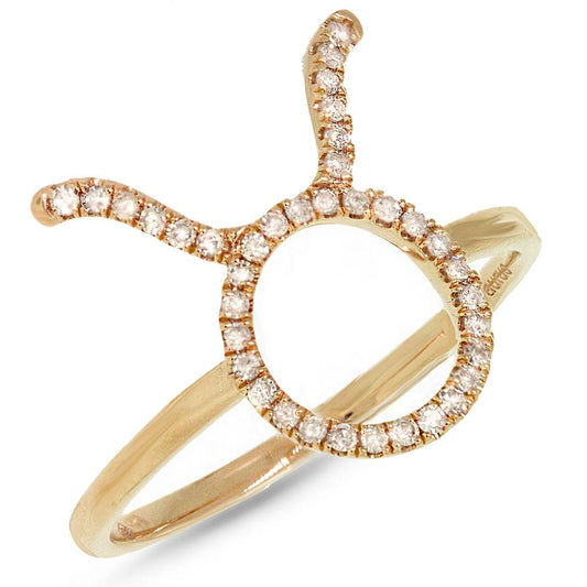 14k Yellow Gold Diamond Zodiac Taurus Ring - 0.16ct