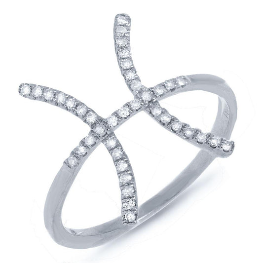 14k White Gold Diamond Zodiac Pisces Ring - 0.16ct