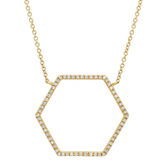 14k Yellow Gold Diamond Hexagon Necklace - 0.25ct