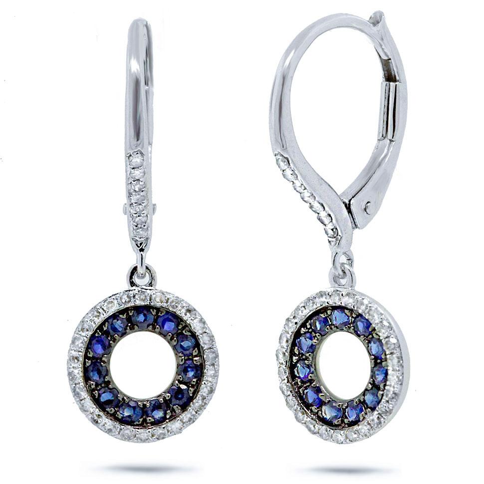 Diamond & 0.32ct Blue Sapphire 14k White Gold Earring - 0.21ct