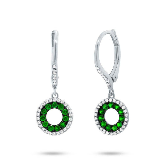 Diamond & 0.35ct Green Garnet 14k White Gold Earring - 0.21ct