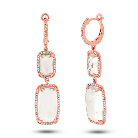 Diamond & 14.98ct White Topaz 14k Rose Gold Earring - 0.52ct