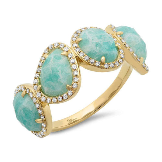 Diamond & 3.35ct Amazonite 14k Yellow Gold Ring - 0.27ct
