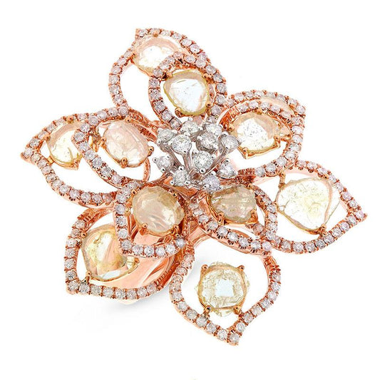 18k Rose Gold Fancy Color Diamond Flower Ring - 3.89ct