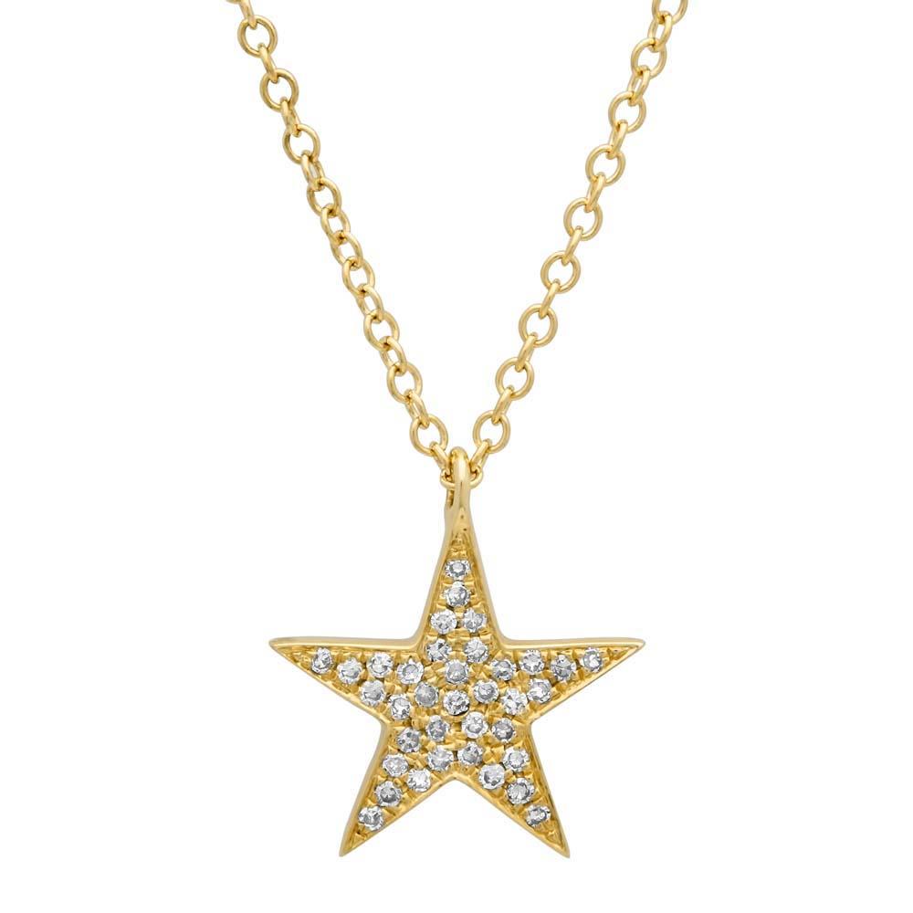 14k Yellow Gold Diamond Star Pendant - 0.09ct