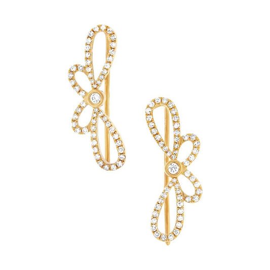 14k Yellow Gold Diamond Ribbon Bow Ear Crawler Earring