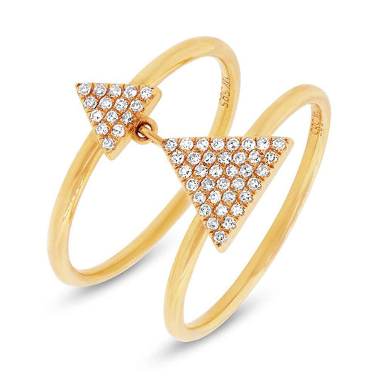 14k Yellow Gold Diamond Pave Triangle Ring - 0.17ct