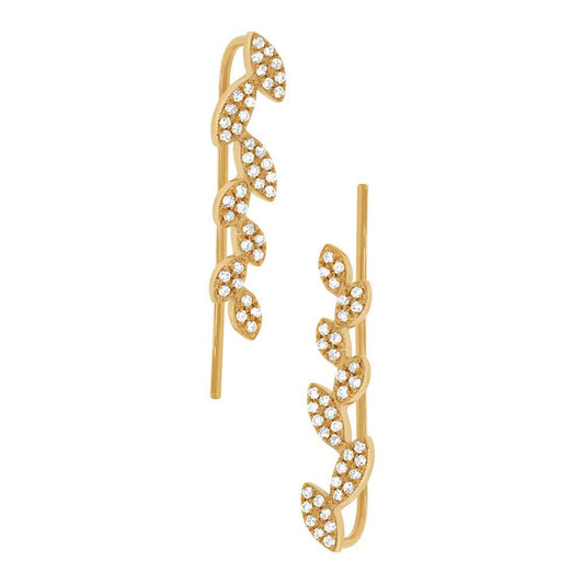 14k Yellow Gold Diamond Leaf Ear Crawler Earring