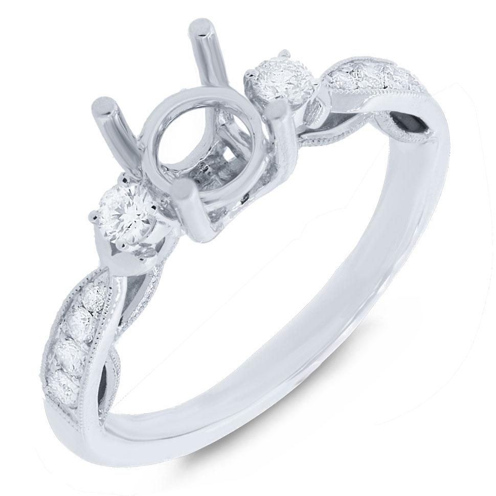14k White Gold Diamond Semi-mount Ring for 1.00ct Center - 0.34ct