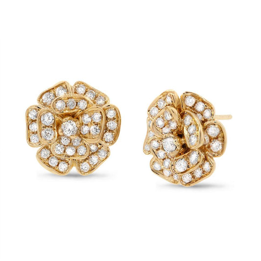 14k Yellow Gold Diamond Flower Earring - 1.62ct