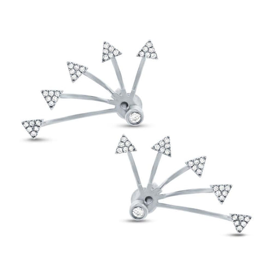 14k White Gold Diamond Triangle Ear Jacket Earring with Studs
