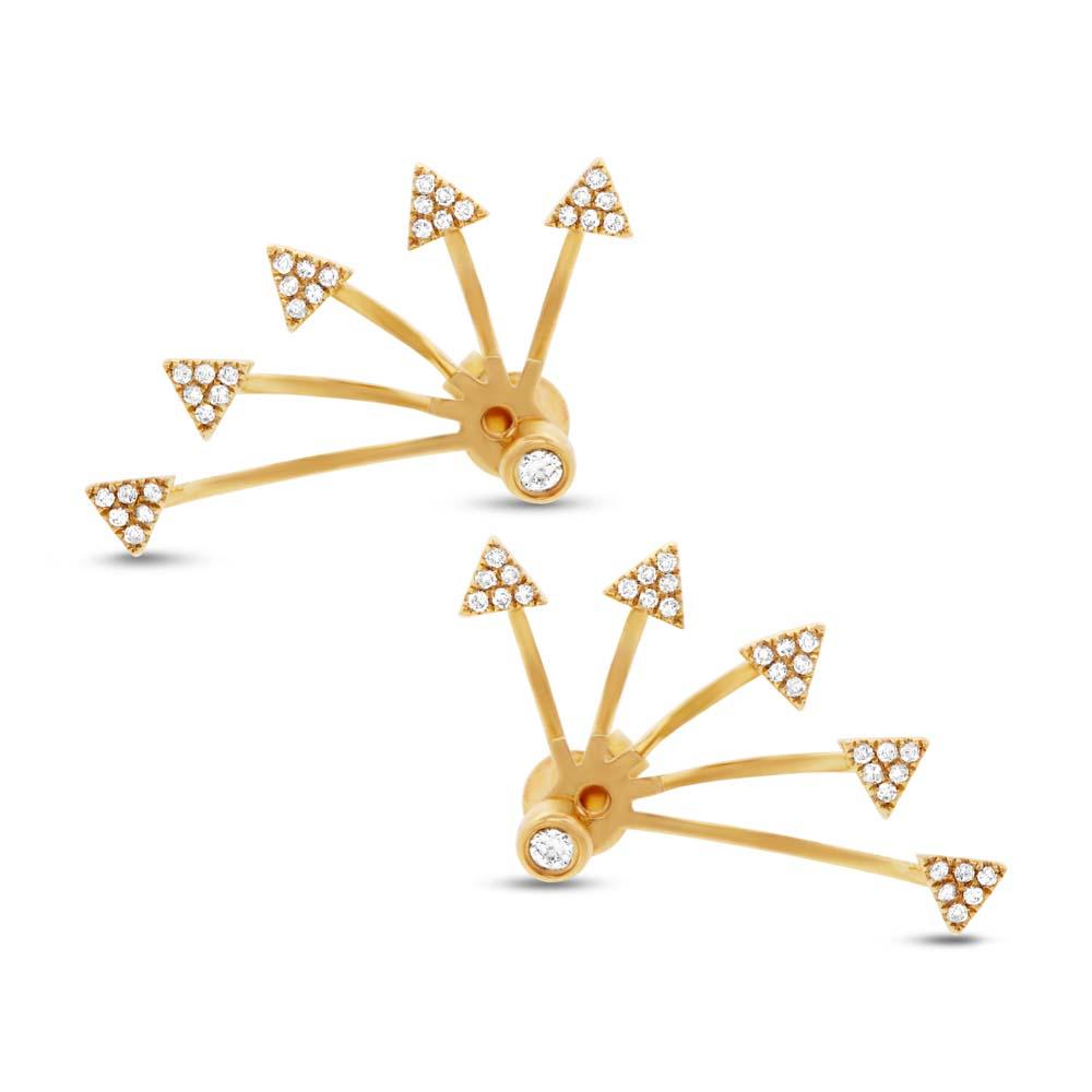 14k Yellow Gold Diamond Triangle Ear Jacket Earring with Studs