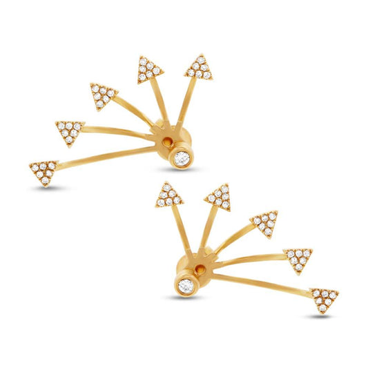 14k Yellow Gold Diamond Triangle Ear Jacket Earring with Studs
