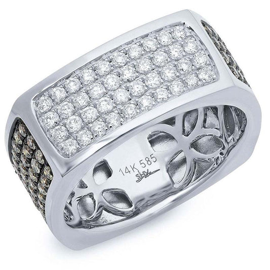 14k White Gold White & Champagne Diamond Men's Ring - 1.78ct