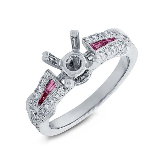 Diamond & 0.21ct Pink Sapphire 14k White Gold Semi-mount Ring - 0.32ct