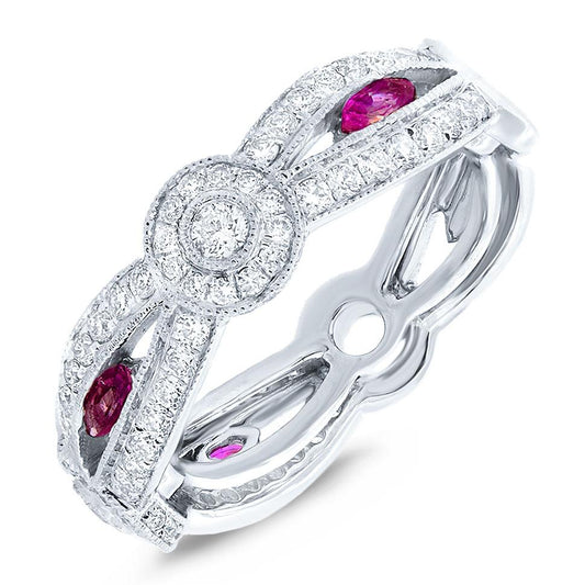 Diamond & 0.33ct Ruby 14k White Gold Lady's Ring - 0.82ct
