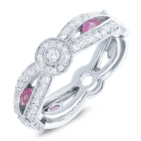 Diamond & 0.32ct Pink Sapphire 14k White Gold Lady's Ring - 0.82ct