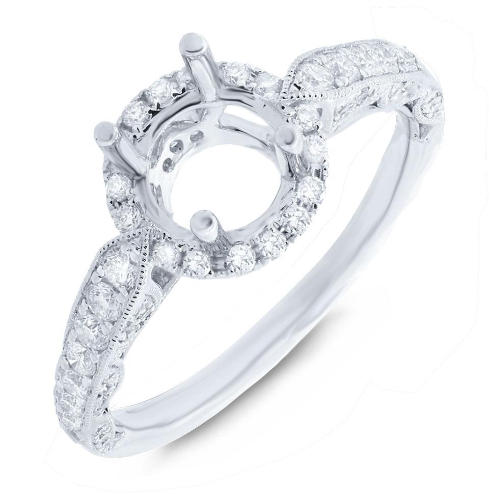 14k White Gold Diamond Semi-mount Ring for 1.00ct Center - 0.62ct