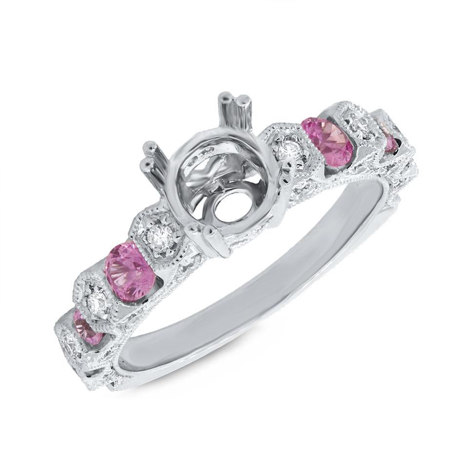 Diamond & 0.61ct Pink Sapphire 14k White Gold Semi-mount Ring - 0.36ct