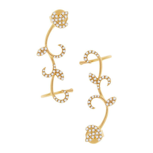 14k Yellow Gold Diamond Leaf Ear Crawler Earring