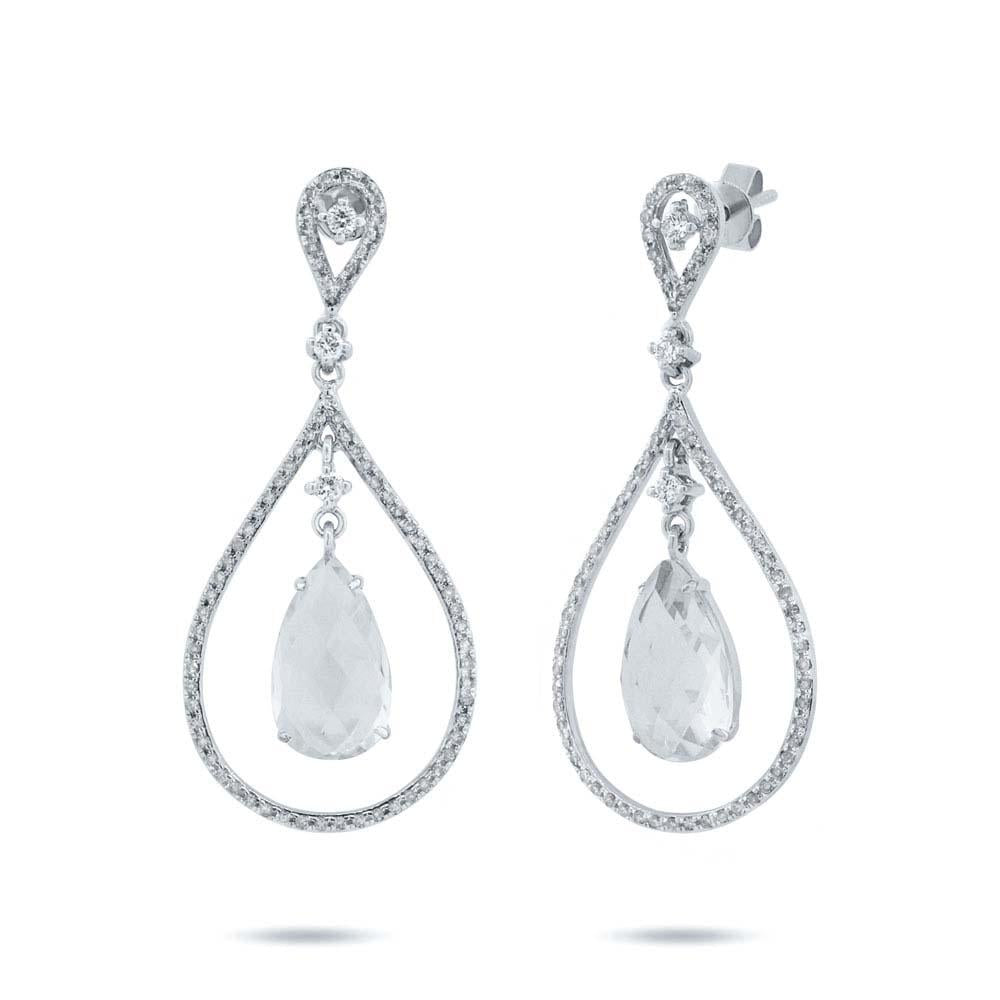 Diamond & 4.52ct White Topaz 14k White Gold Earring - 0.54ct