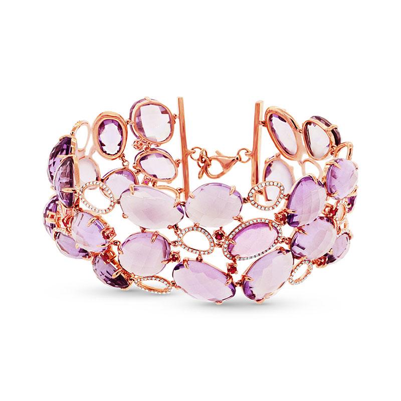 Diamond & 117.44ct Amethyst & Pink Sapphire 14k Rose Gold Bracelet - 1.48ct