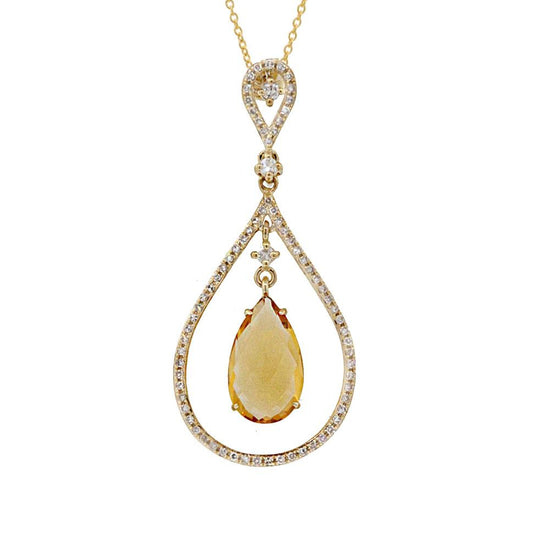 Diamond & 3.01ct Citrine 14k Yellow Gold Pendant - 0.35ct