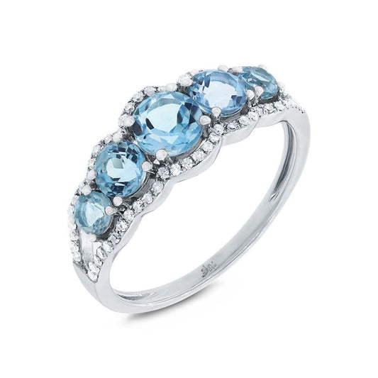 Diamond & 1.63ct Blue Topaz 14k White Gold Ring - 0.17ct