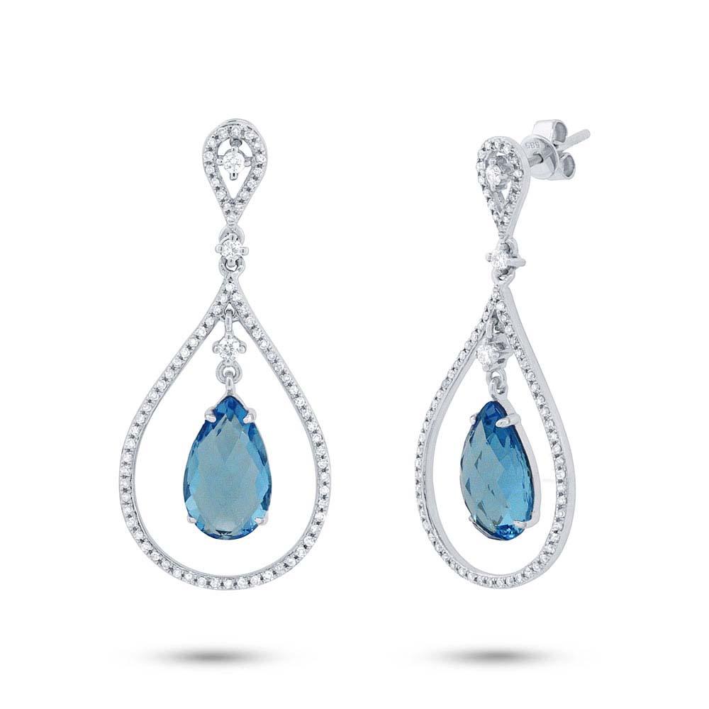 Diamond & 5.59ct Blue Topaz 14k White Gold Earring - 0.54ct