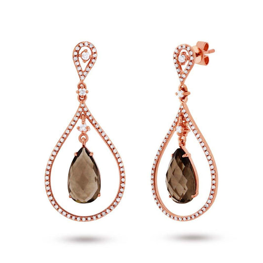 Diamond & 4.68ct Smokey Topaz 14k Rose Gold Earring - 0.54ct
