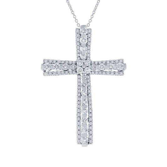 18k White Gold Diamond Cross Pendant - 1.23ct