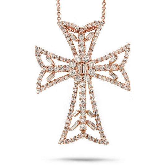 18k Rose Gold Diamond Cross Pendant - 2.34ct