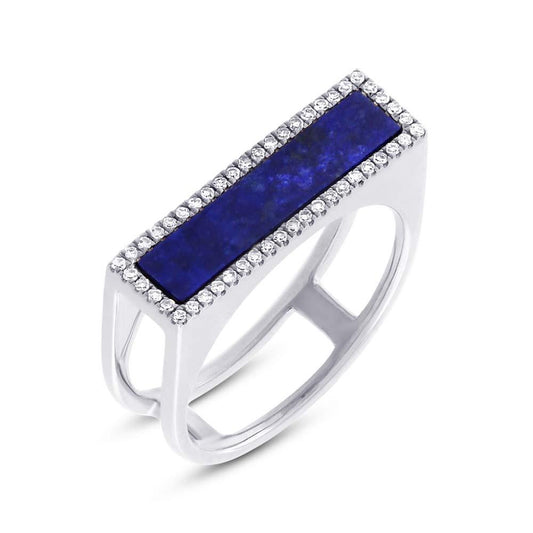 Diamond & 1.06ct Lapis 14k White Gold Lady's Ring - 0.15ct