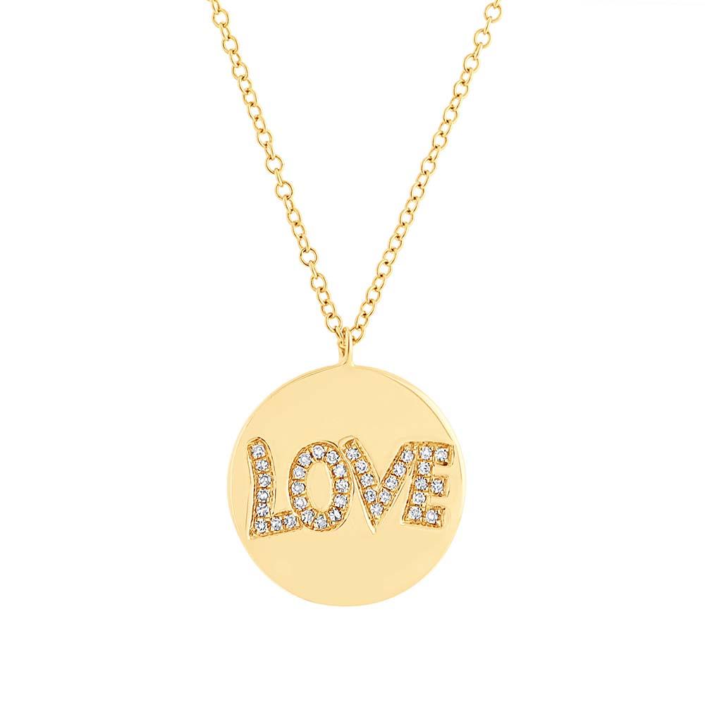 14k Yellow Gold Diamond ''Love'' Pendant - 0.08ct