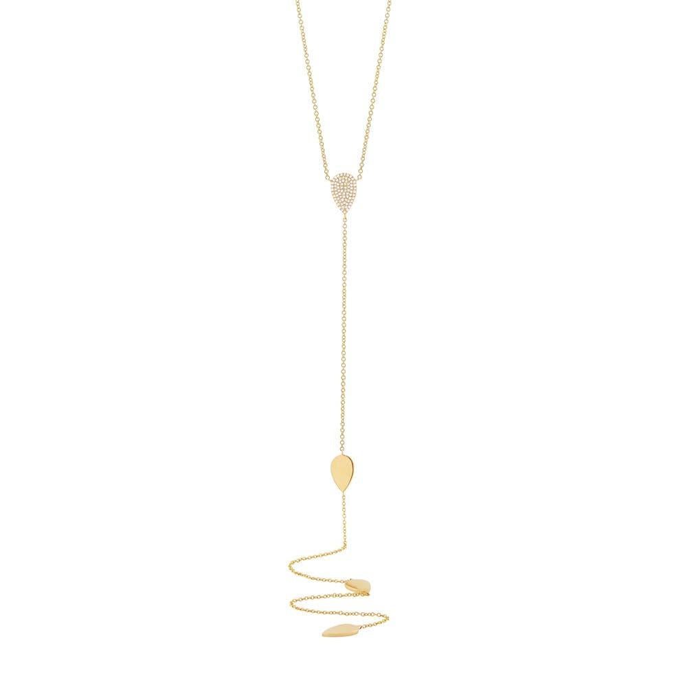 14k Yellow Gold Diamond Pave Lariat Necklace - 0.18ct