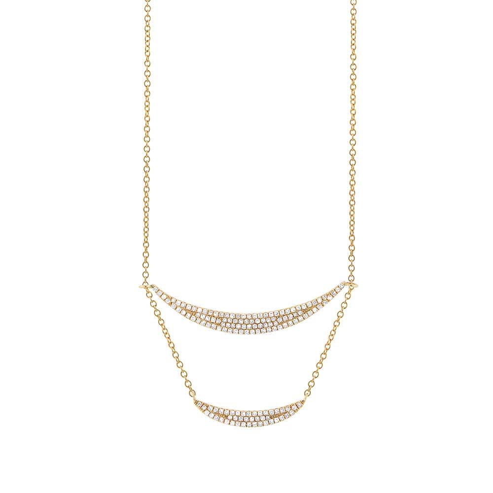 14k Yellow Gold Diamond Pave Double Crescent Necklace - 0.36ct