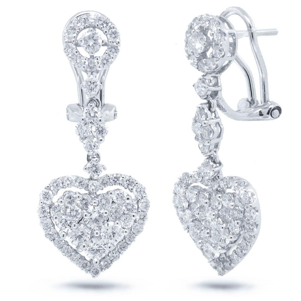 18k White Gold Diamond Heart Earring - 2.37ct