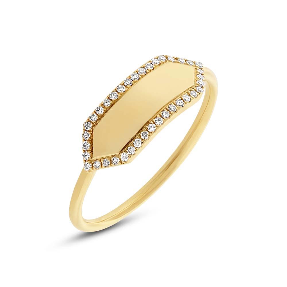 14k Yellow Gold Diamond Bar ID Ring