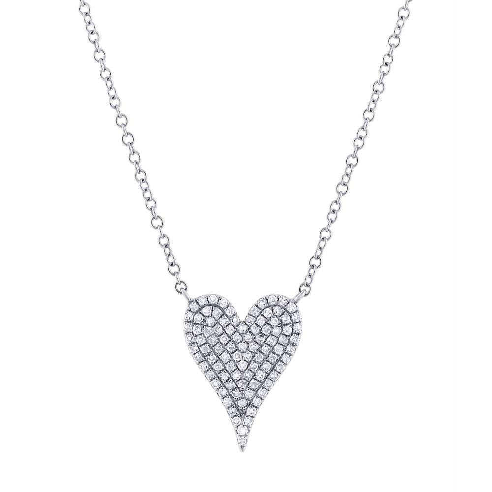 14k White Gold Diamond Pave Heart Pendant - 0.21ct