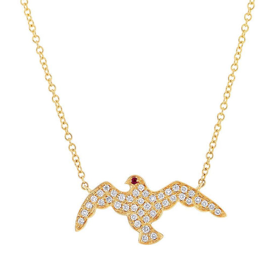 Diamond & 0.01ct Ruby 14k Yellow Gold Eagle Necklace