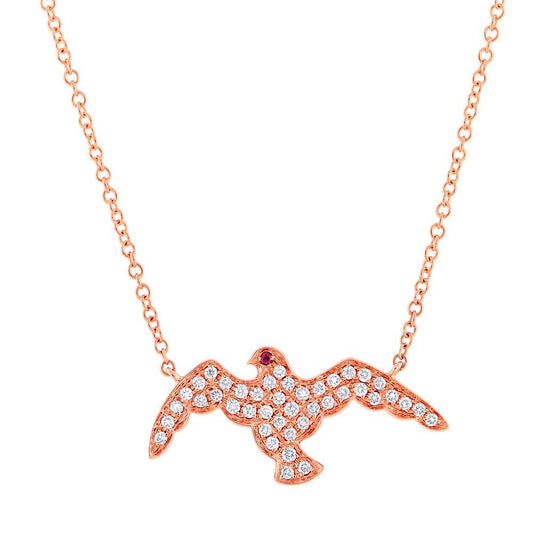 Diamond & 0.01ct Ruby 14k Rose Gold Eagle Necklace